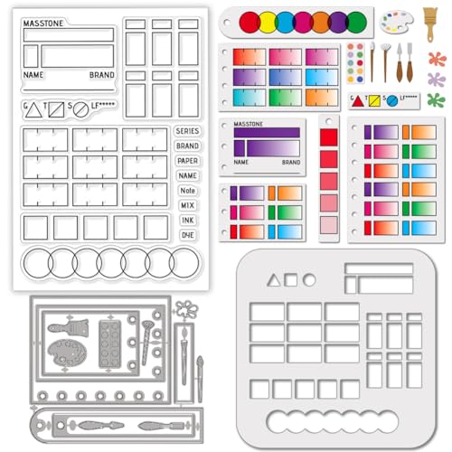 GLOBLELAND Farbpalette Clear Stamps Schneidformen PET Malvorlagen Für Kartengestaltung Farbtafel Künstler Silikonstempel Metallseitenrahmen Stanzformen PET Farbvorlagen Für DIY Scrapbooking von GLOBLELAND